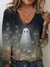 Jersey V Neck Halloween Casual T-Shirt