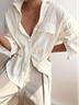 Women's Long Sleeve Shirt Spring/Fall Apricot Plain Shirt Collar Daily Going Out Casual Top