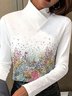 Floral printed semi high neck casual T-shirt