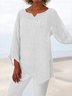 Cotton Notched Casual Plain Blouse