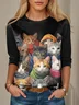 Jersey Crew Neck Cat Casual T-Shirt