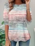 Loose Abstract Stripes Crew Neck Casual T-Shirt