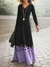 Women's Long Sleeve Spring/Fall Black Floral V Neck Daily Going Out Casual Maxi A-Line T-Shirt Dress Dress