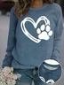 Heart shaped dog paw print round neck casual Sweatshirt