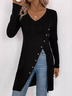 Crew Neck Loose Buttoned Casual Blouse