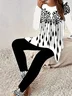 Black and white geometric printed T-shirt two-piece set