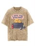 Funny Stealing Lazy Cat Printed Washed T-shirt