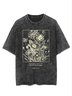 Flower text letter printed casual wash T-shirt