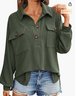 Women's Long Sleeve Blouse Spring/Fall Army Green Plain Shirt Collar Daily Going Out Casual Top