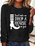 Halloween text letter printed casual long sleeved T-shirt