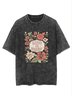 Flower text letter printed casual wash T-shirt