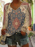 Loose V Neck Casual Nationality/Ethnic T-Shirt
