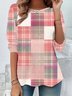 Casual Crew Neck Plaid T-Shirt