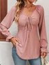 V Neck Casual Loose Lace T-Shirt