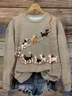 Funny dog print women's casual long sleeved round neck pullover sweatshirt