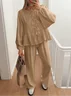 Women's Bow Plain Daily Going Out Two-Piece Set Apricot Casual Spring/Fall Top With Pants Matching Set