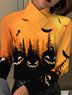 Halloween Pumpkin Cross Neck Long Sleeve T-Shirt