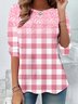 Crew Neck Casual Plaid Loose T-Shirt