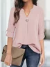 Casual Notched Buckle Plain Blouse