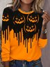 Halloween Pumpkin Printed Round Neck Casual Women's T-shirt