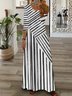 Casual Jersey Striped V Neck Dress With No