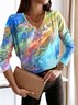 Abstract V Neck Jersey Casual T-Shirt
