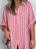 Women's Half Sleeve Shirt Summer White Striped Shirt Collar Daily Going Out Casual Top