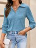 Women's Long Sleeve Blouse Spring/Fall Blue Plain Shirt Collar Daily Going Out Casual Top