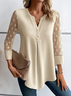 Lace Notched Casual Blouse