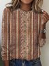 Casual Crew Neck Loose Ethnic T-Shirt