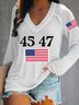 Text Letters Casual V Neck Loose T-Shirt