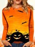 Halloween Pumpkin Round Neck Long Sleeve Women's T-shirt