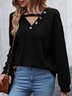 Casual Plain Crew Neck Buckle Sweatshirt