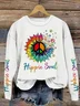 Hippie Soul Peace Logo Printed Casual Round Neck Women's Hooded Sweatshirt
