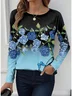Women's Long Sleeve T-shirt Spring/Fall Black Floral Jersey Crew Neck Daily Going Out Casual Top