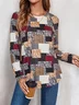 Women's Long Sleeve T-shirt Spring/Fall Black Geometric Jersey Crew Neck Daily Going Out Casual Top