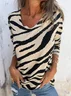 Women's Long Sleeve T-shirt Spring/Fall Khaki Striped V Neck Daily Going Out Casual Top