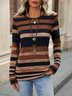 Women's Long Sleeve T-shirt Spring/Fall Brown Striped Jersey Crew Neck Daily Going Out Casual Top