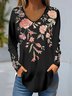 Floral print casual V-neck women's T-shirt