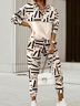 Loose Geometric V Neck Casual Two-Piece Set