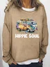 Hippie Cotton-Blend Crew Neck Casual Sweatshirt