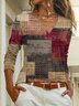 Women's Long Sleeve T-shirt Spring/Fall Brown Geometric Jersey V Neck Daily Going Out Casual Top