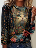 Casual Floral Jersey Crew Neck T-Shirt