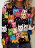 Funny Casual Cat Crew Neck Long Sleeve Shirt