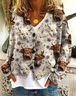 V Neck Knitted Casual Floral Cardigan