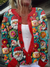 3D Printing Christmas Santa Crochet Art Print Long Sleeve Cardigan