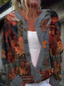 Women's Thanksgiving Pumpkin Maple Leaf Print Crew Neck Knitted Casual Cardigan