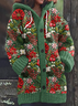 Vintage Christmas Floral Embroidery Pattern Women's Hooded Sweater Cardigan