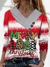 Casual Regular Fit Christmas V Neck T-Shirt