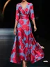 Women's Floral V Neck Casual Maxi A-Line Dress